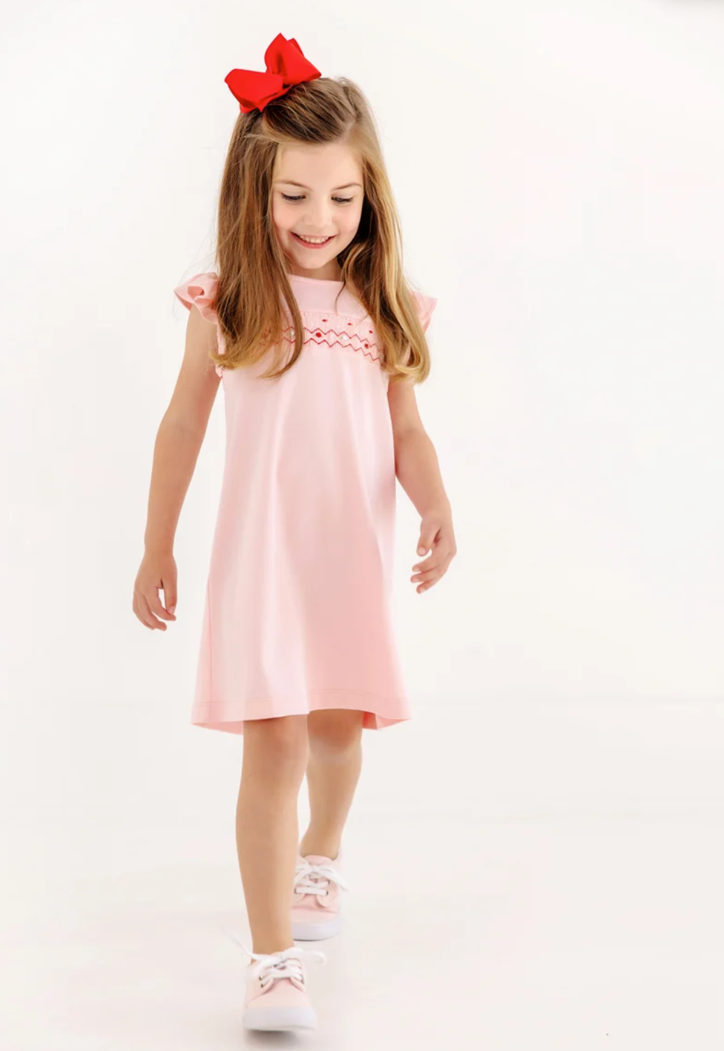 Angel Sleeve Biltmore Dress- Sandpearl Pink with Rosebuds