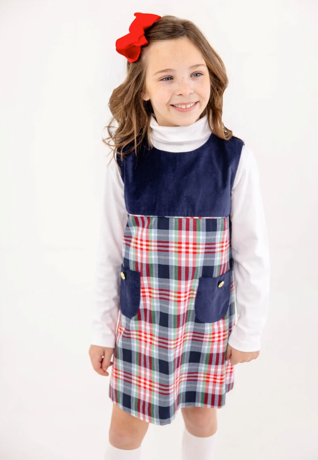 Jill Jumper- Nantucket Navy Velveteen with Covington Cottage Plaid