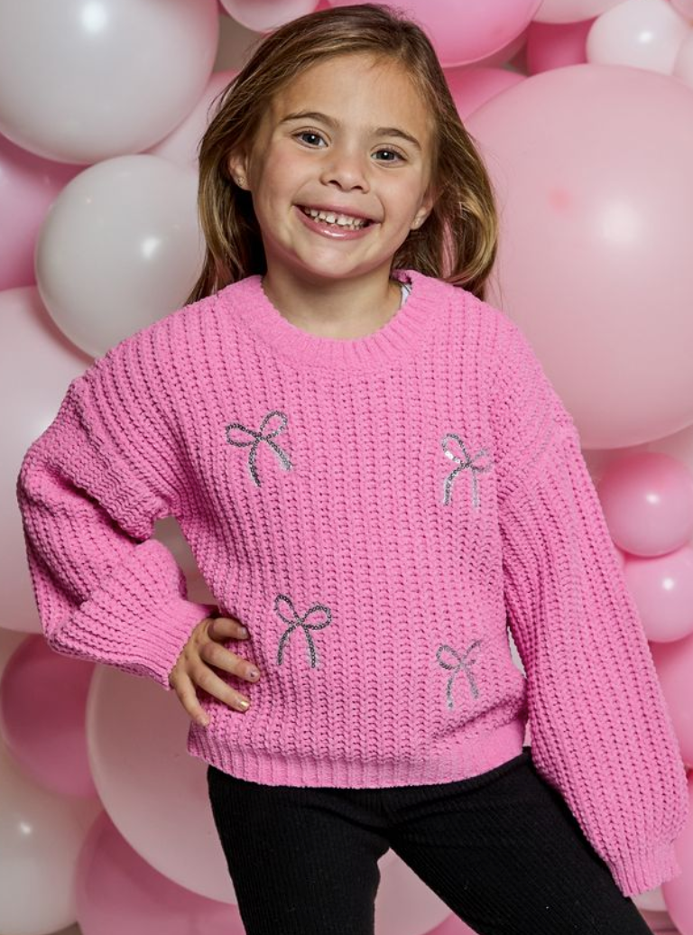 Hot Pink Rhinestone Bow Knit Sweater