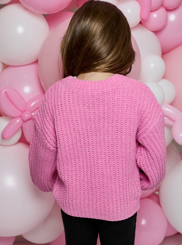 Hot Pink Rhinestone Bow Knit Sweater