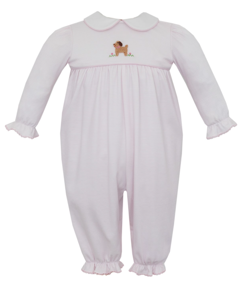 Pink Stripe Knit Romper- Puppies