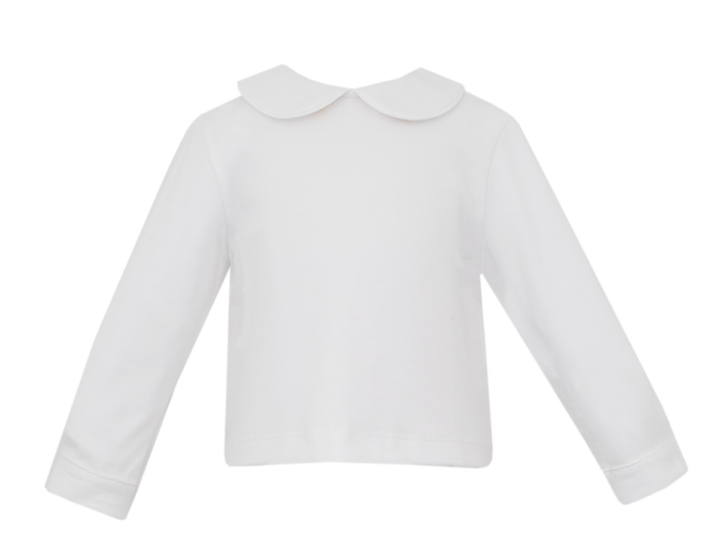 White Long Sleeve Knit Peter Pan Shirt