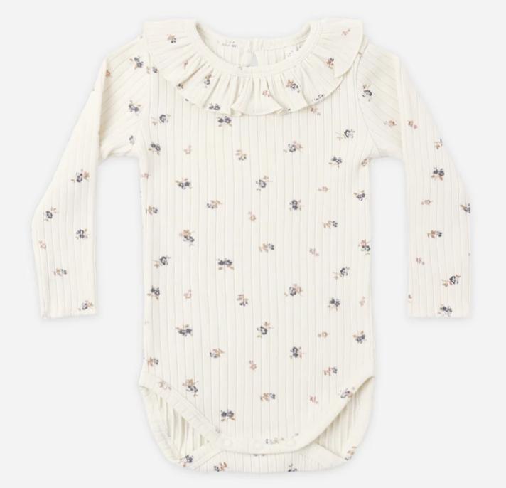 Ruffle Collar Bodysuit- Natural Ditsy