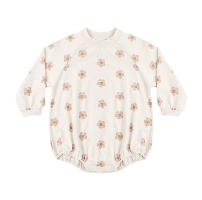 Crew Neck Romper- Pink Daisies