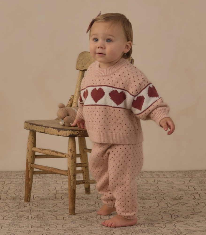 Reagan Sweater + Knit Brick Pant- Blush Heart
