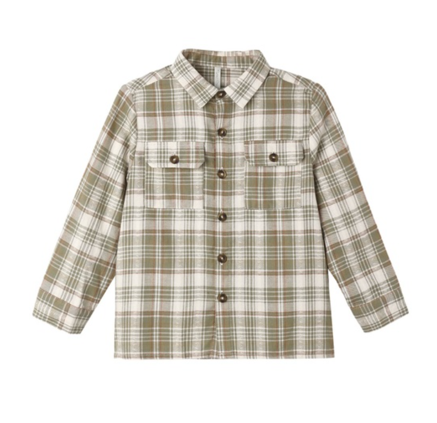 Pocketed Corduroy Shirt- Olive Dobby Plaid