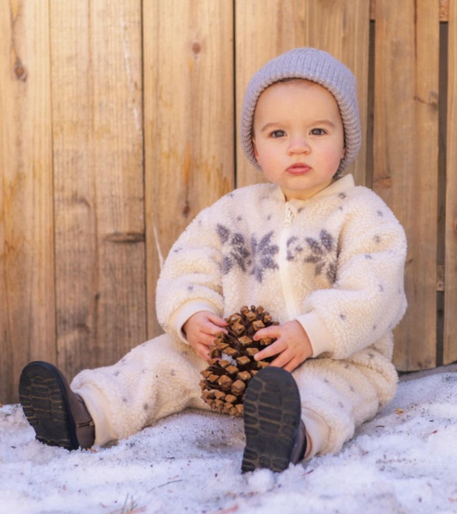 Shearling Baby Jumpsuit- Natural Fair Isle