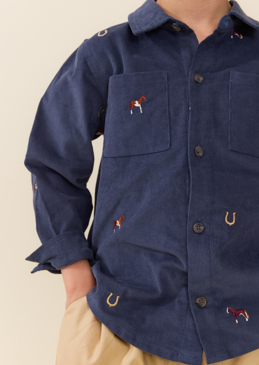 boys long sleeve jack shirt- navy horse