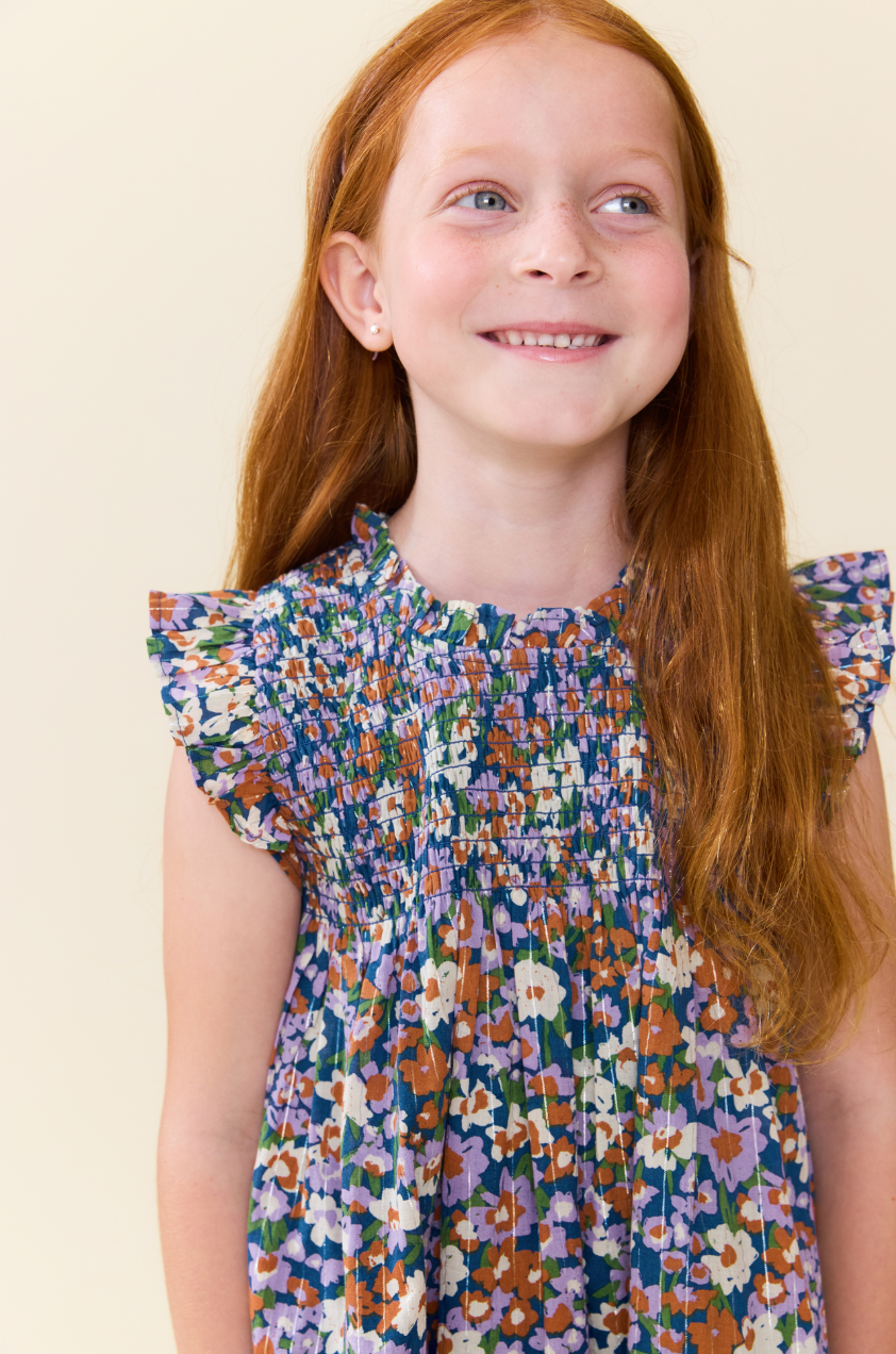 stevie dress- true blue sketched floral
