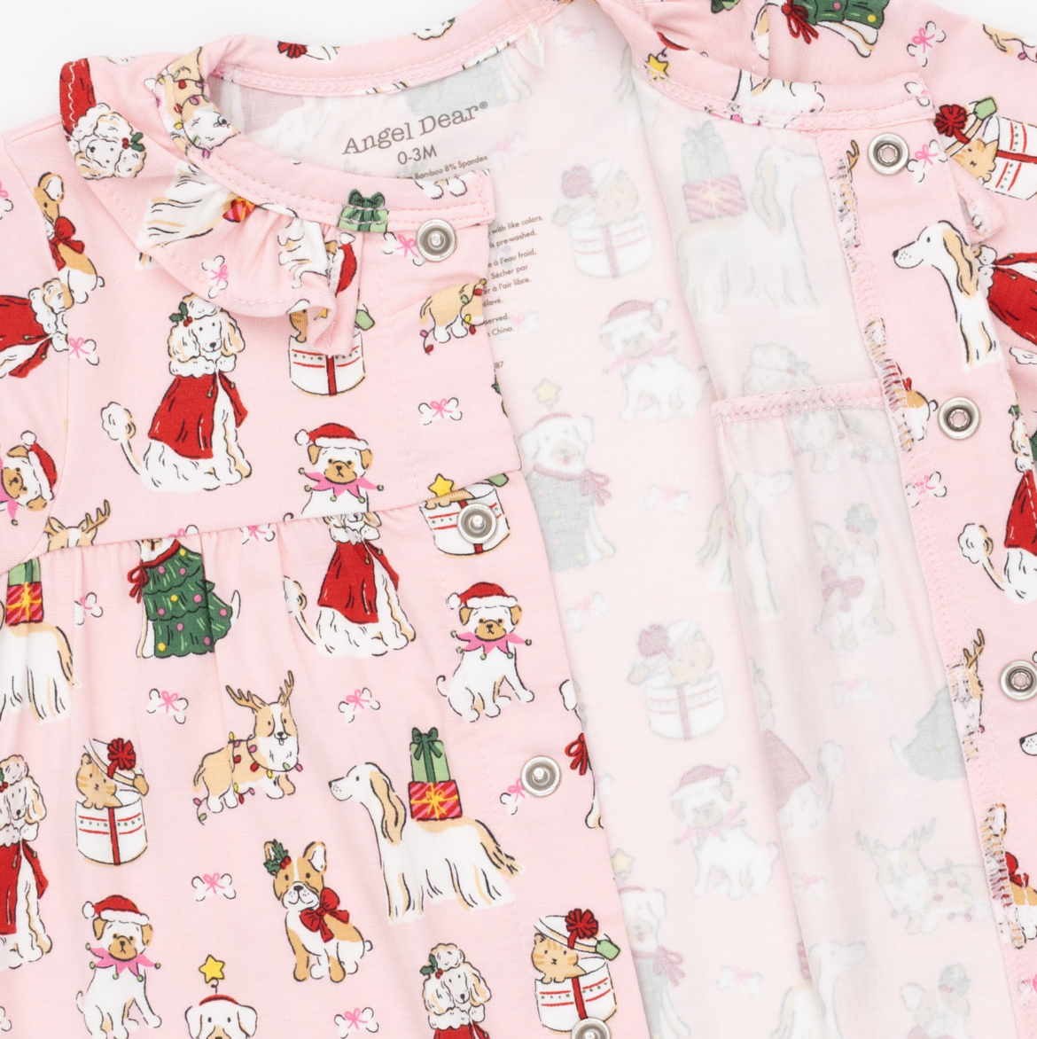 Christmas Dogs Pink - Long Sleeve Ruffle Collar Romper