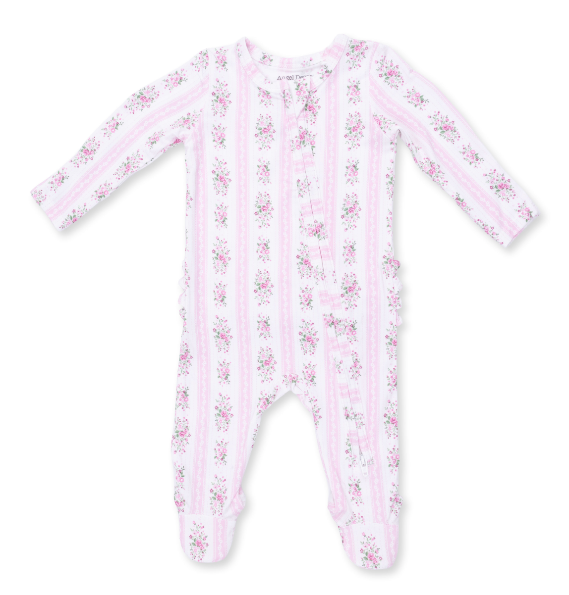 Bella Rose Stripe - 2 Way Ruffle Back Zipper Footie