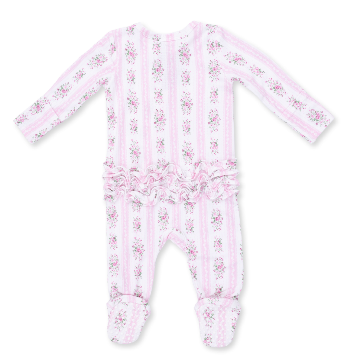 Bella Rose Stripe - 2 Way Ruffle Back Zipper Footie