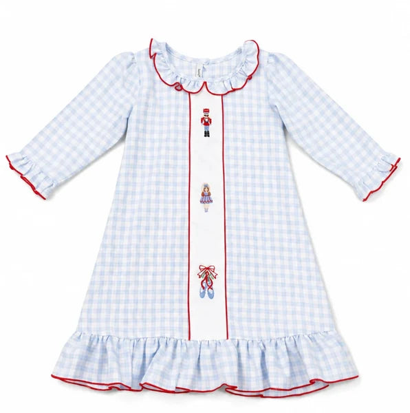 Nutcracker Blue Emb Plaid Gown