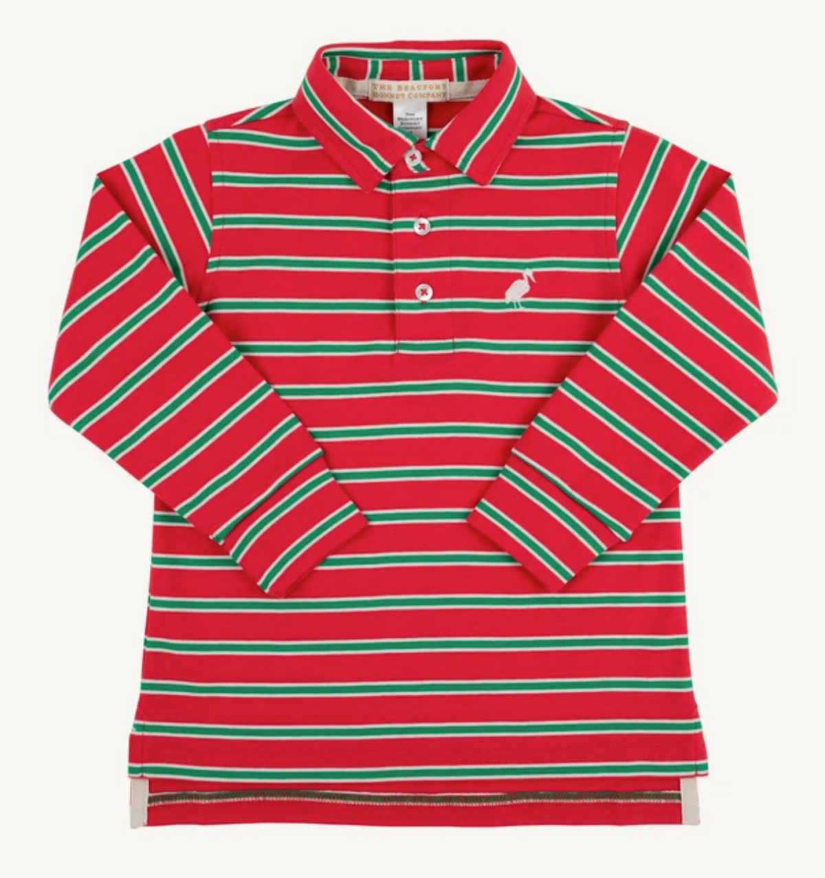 Long Sleeve Prim & Proper Polo- Richmond Red Kiawah Kelly Green Stripe