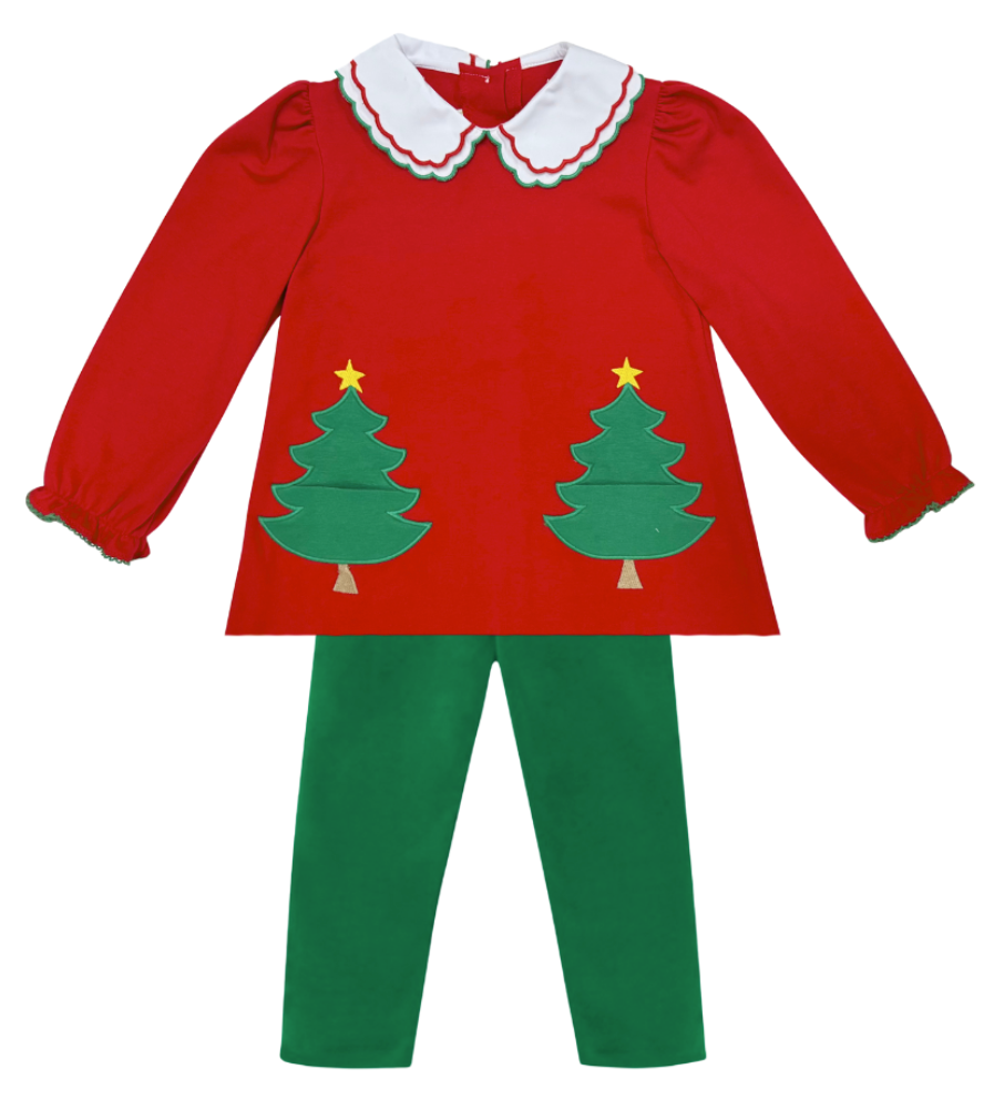 Red Knit Christmas Tree Legging Set