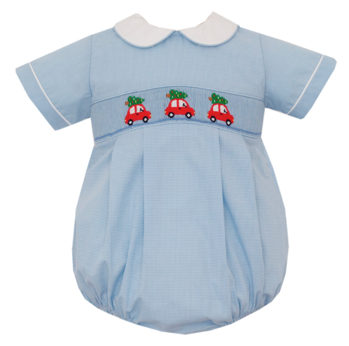 Christmas Tree Smock Blue Microcheck Bubble