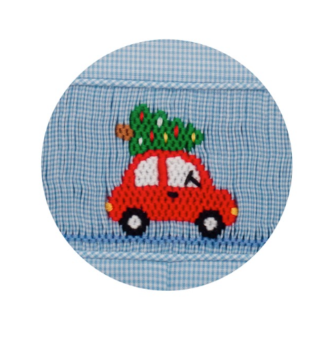 Christmas Tree Smock Blue Microcheck Bubble