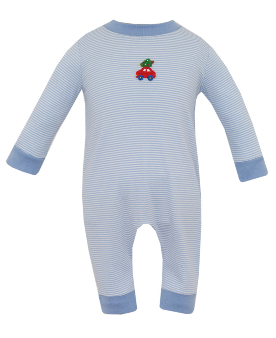 Blue Stripe Romper- Car w/ Tree