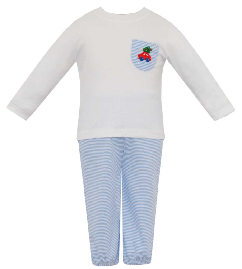 Stripe Knit Pant Set- Car w/ Tree