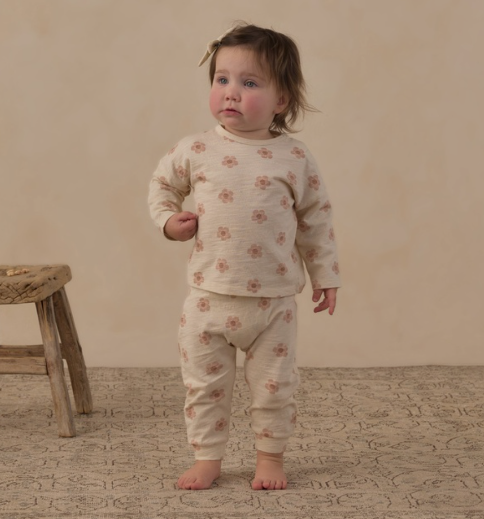 Long Sleeve Tee + Pant Set- Daisies
