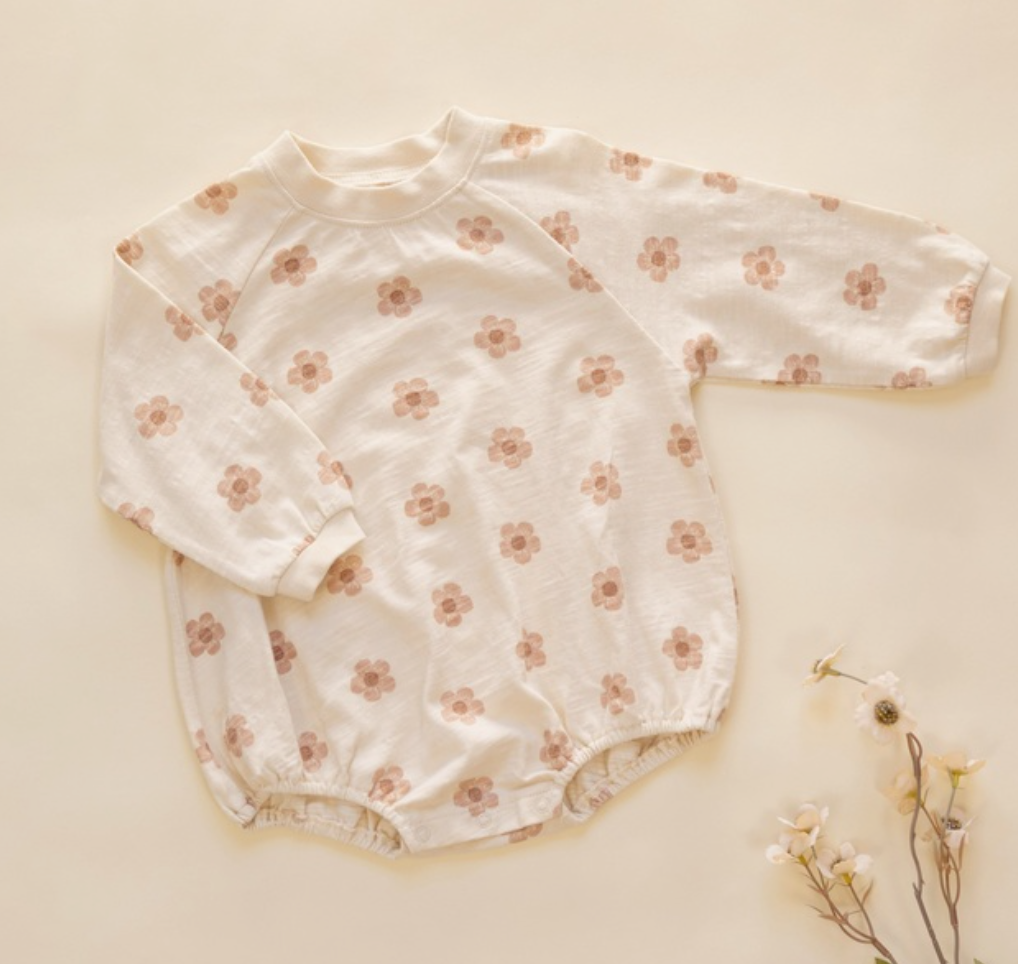 Crew Neck Romper- Pink Daisies
