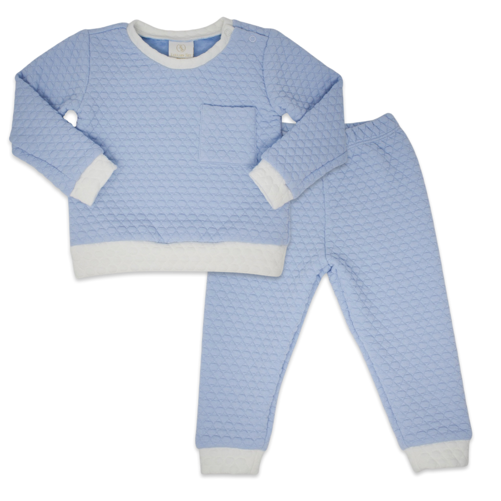 Quilted Sweatsuit - Blue / White