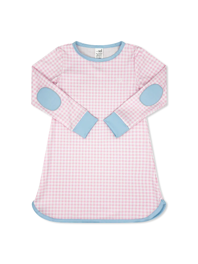 Tinsley Tennis Dress Long Sleeve - Cotton Candy Pink Check, Cotton Candy Blue