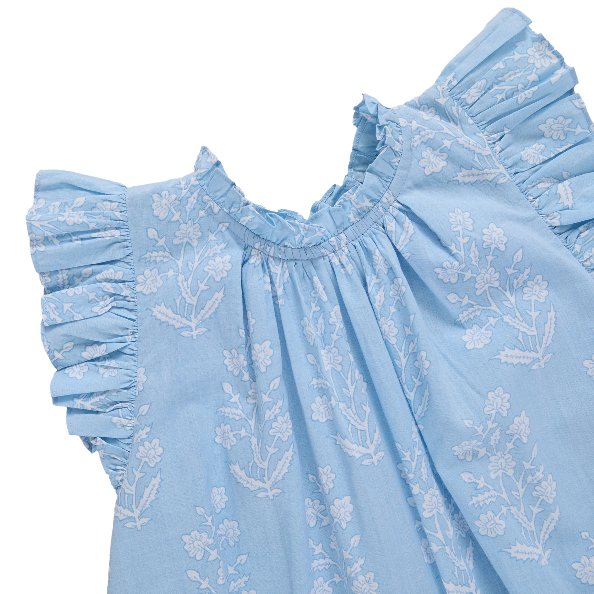 Harper Dress- Blue Dewdrop Block Print