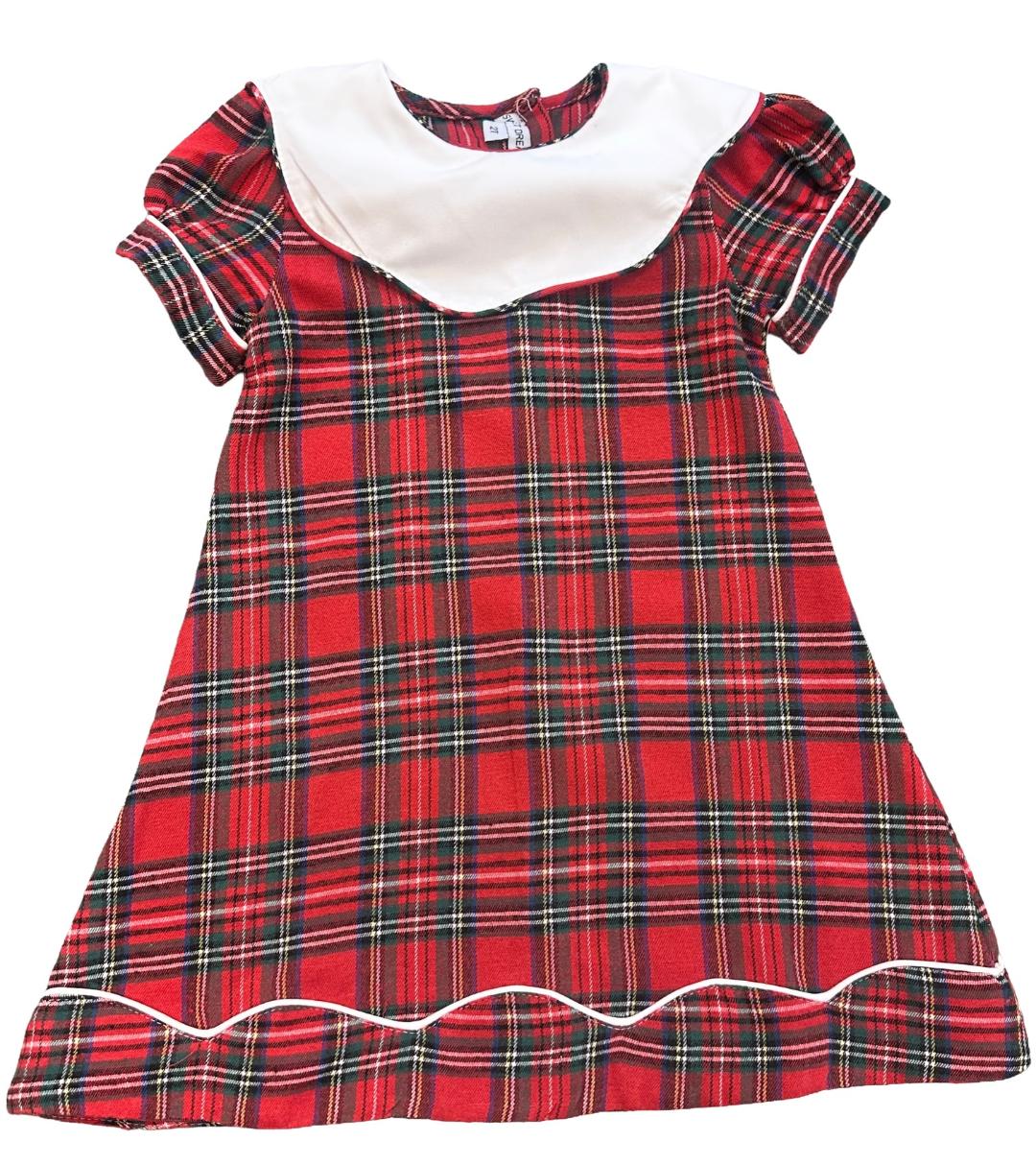 Tartan Plaid Dress- Scallop Collar
