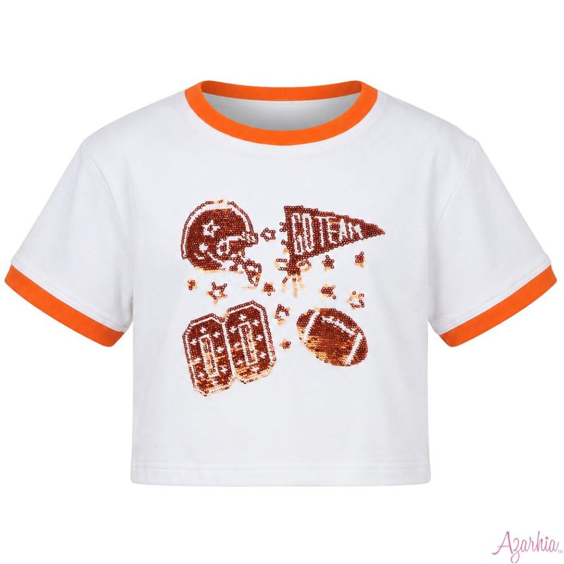 Orange Sequin Football Elements Boxy Tee