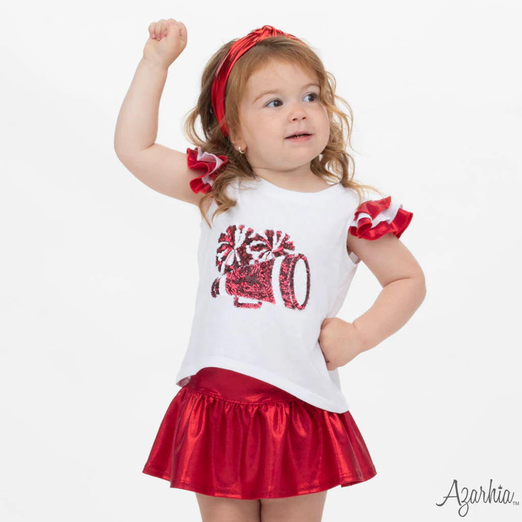 Shimmer Ruffle Sleeve Sequin Cheer Top- Crimson
