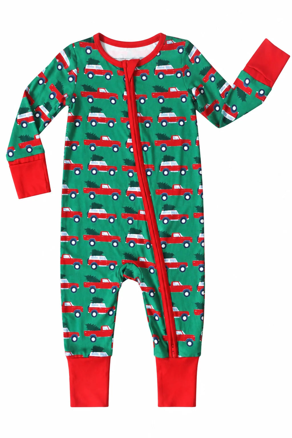 Zipper Romper- Christmas Trucks