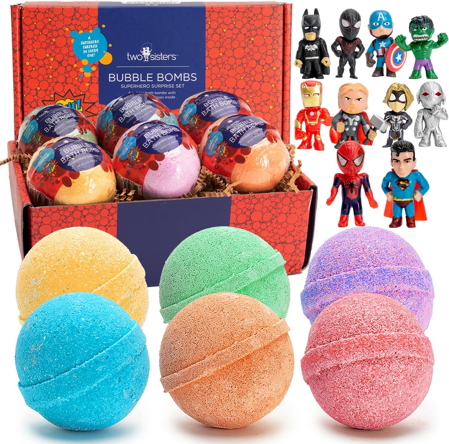 6 Superhero Surprise Bubble Bath Bombs Set