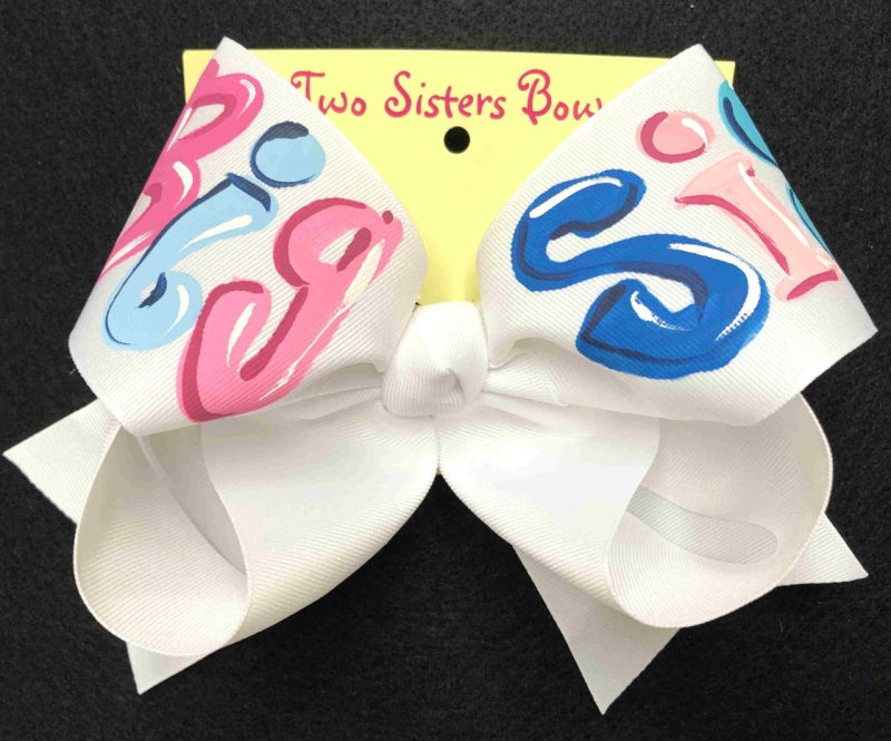 Hand Painted Big Sis Bow - Pink & Blue