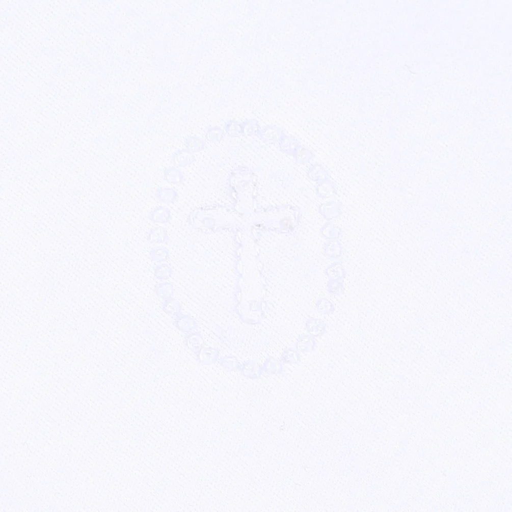 Blessed Embroidered Collared Short Sleeve Gown - White