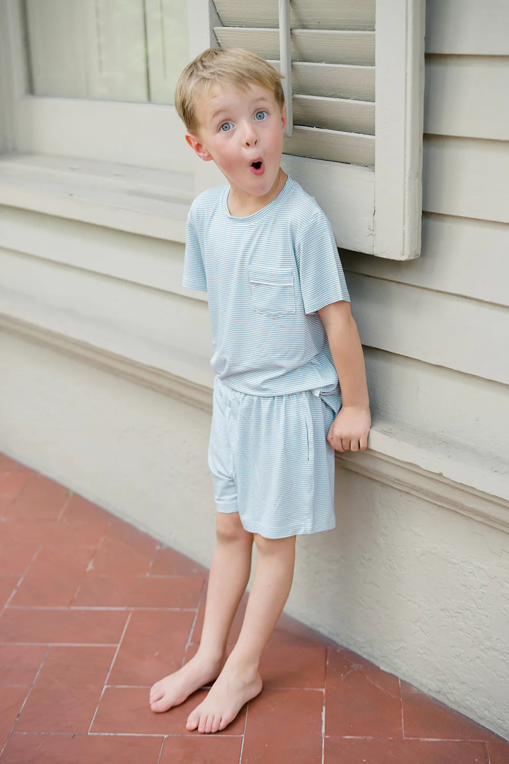 Dusty Blue Mini Stripe T-shirt Set