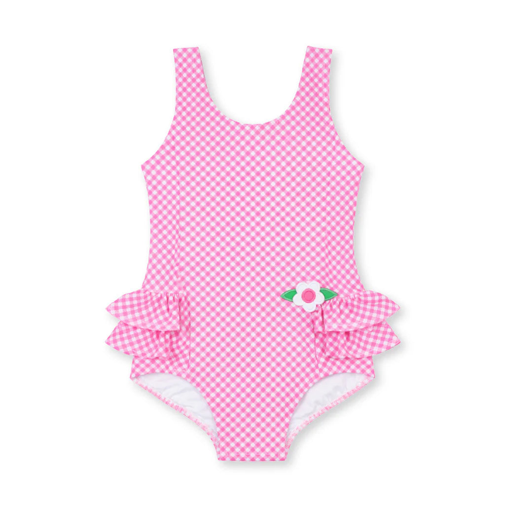 Gingham Swimsuit with Ruffles and Flowers