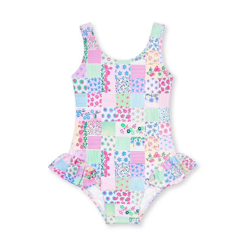 Patchwork Floral Hip Ruffle Swimsuit