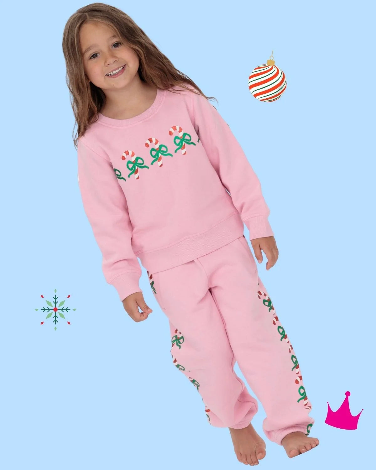 Holiday Glitter Candy Cane Sweat Suit Set