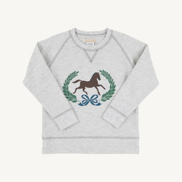 Cassidy Comfy Crewneck- Grantley Gray Heathered Horse