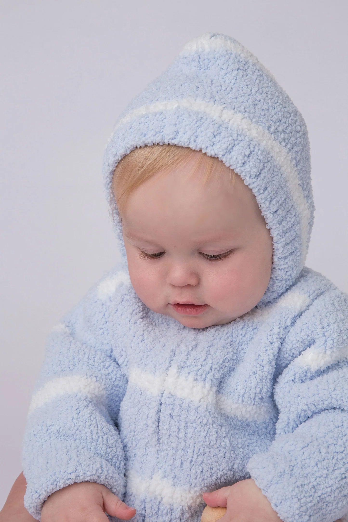 Light Blue & Ivory Stripe Hooded Chenille Jacket