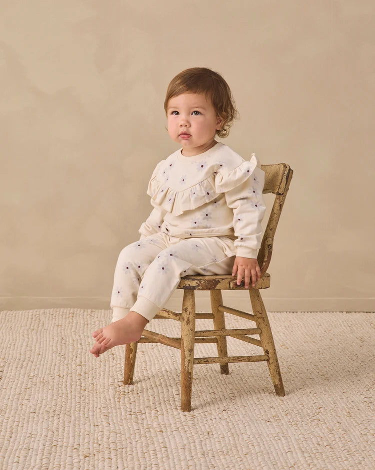 Ruffle Fleece Sweatset- Blue Daisy