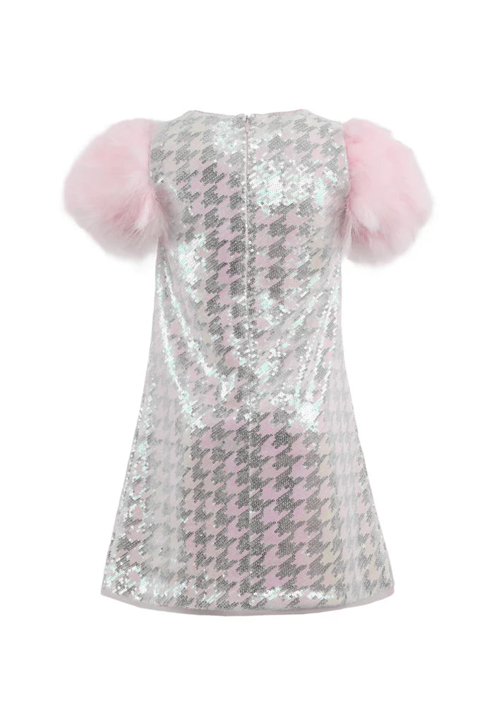Houndstooth Sequin Feather Party Dress