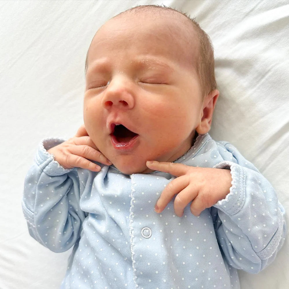 Kissy Dots Print Footie - Light Blue/White