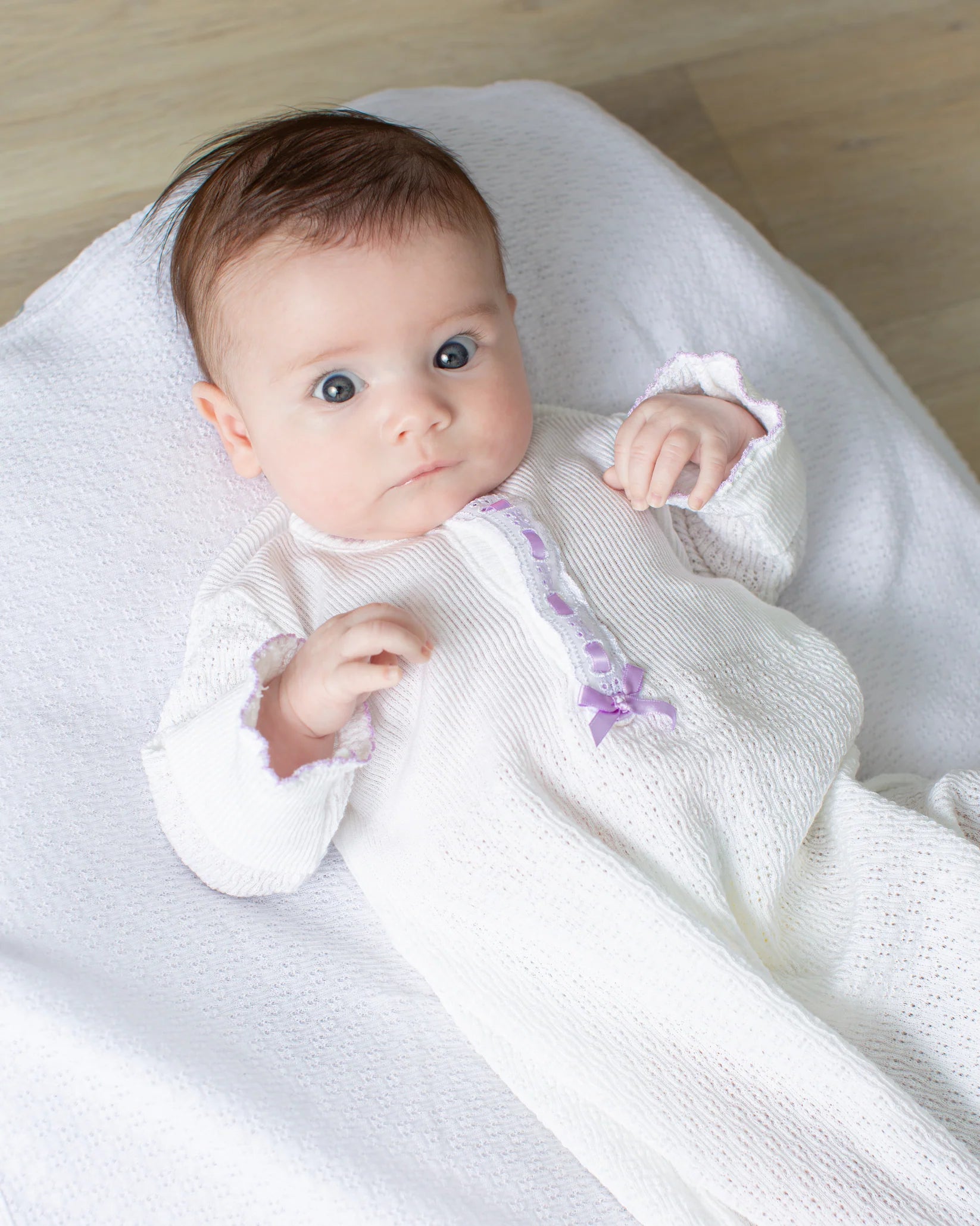 Knit Long Sleeve Gown with Eyelet Trim