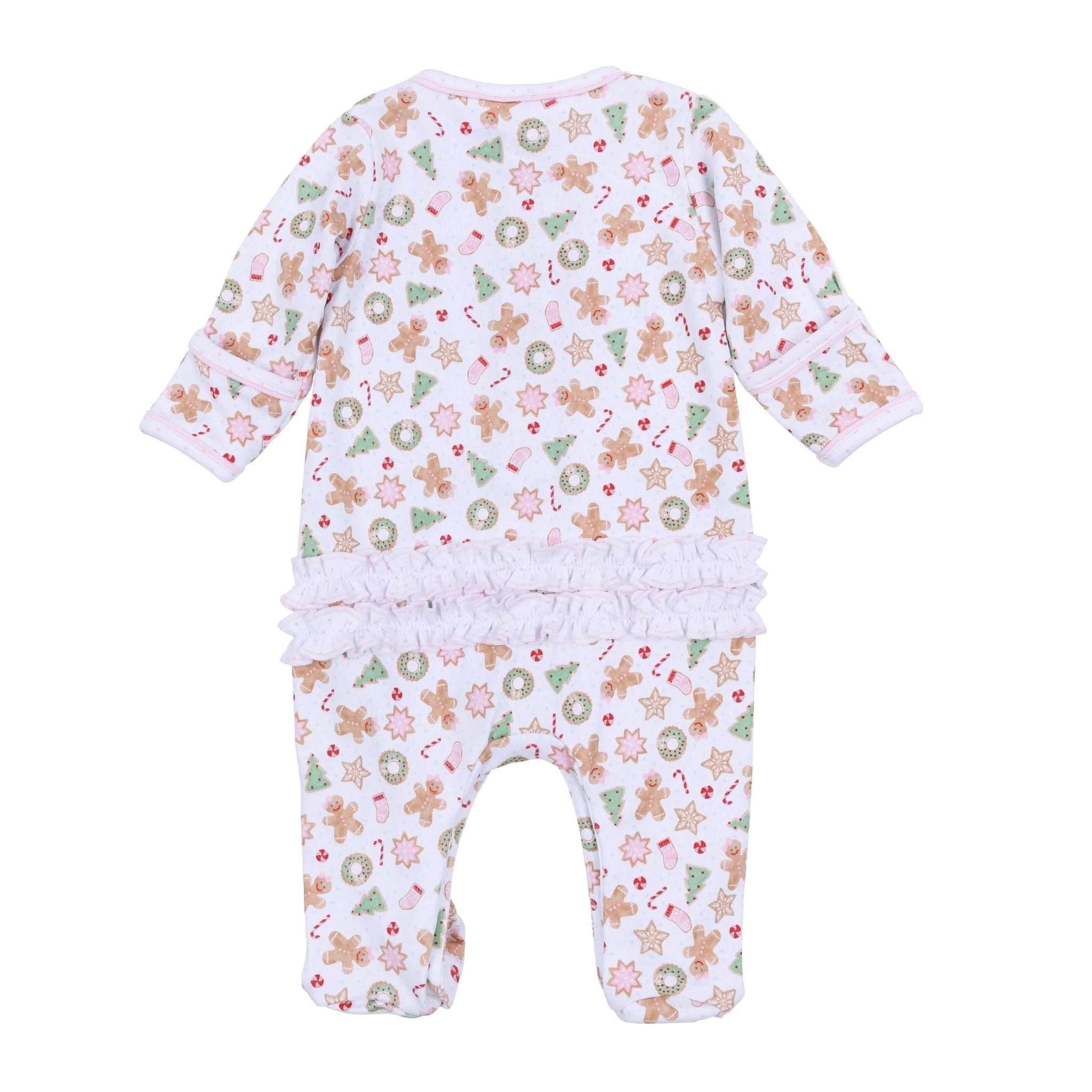 Frosted Wonderland Print Ruffle Footie - Pink