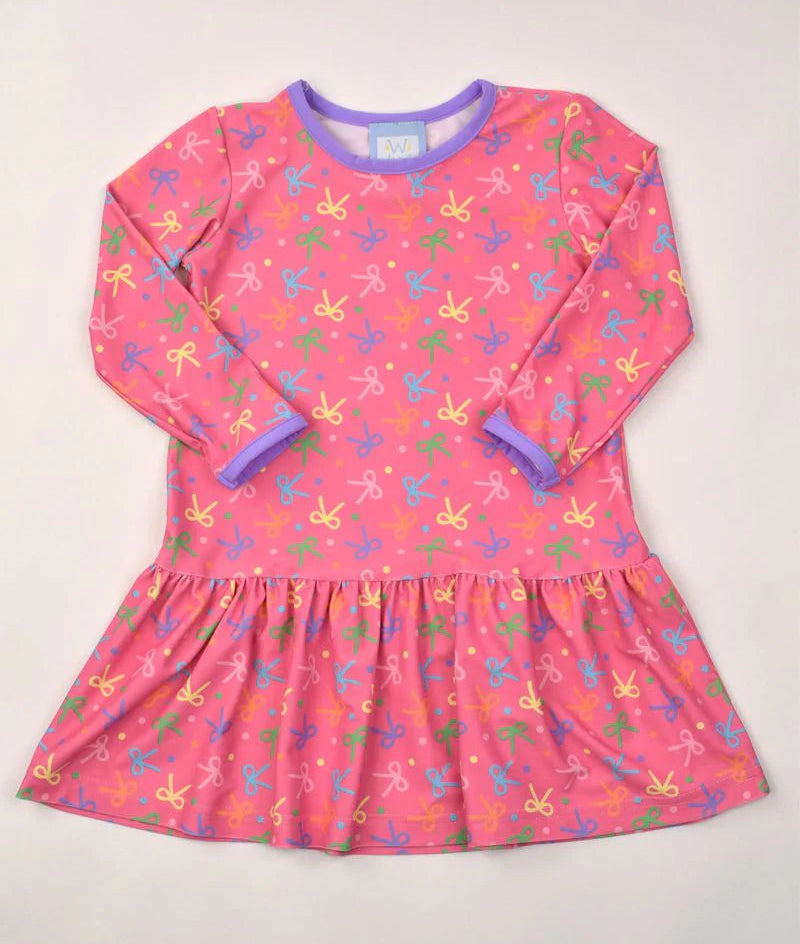 Bow Print Long Sleeve Dress