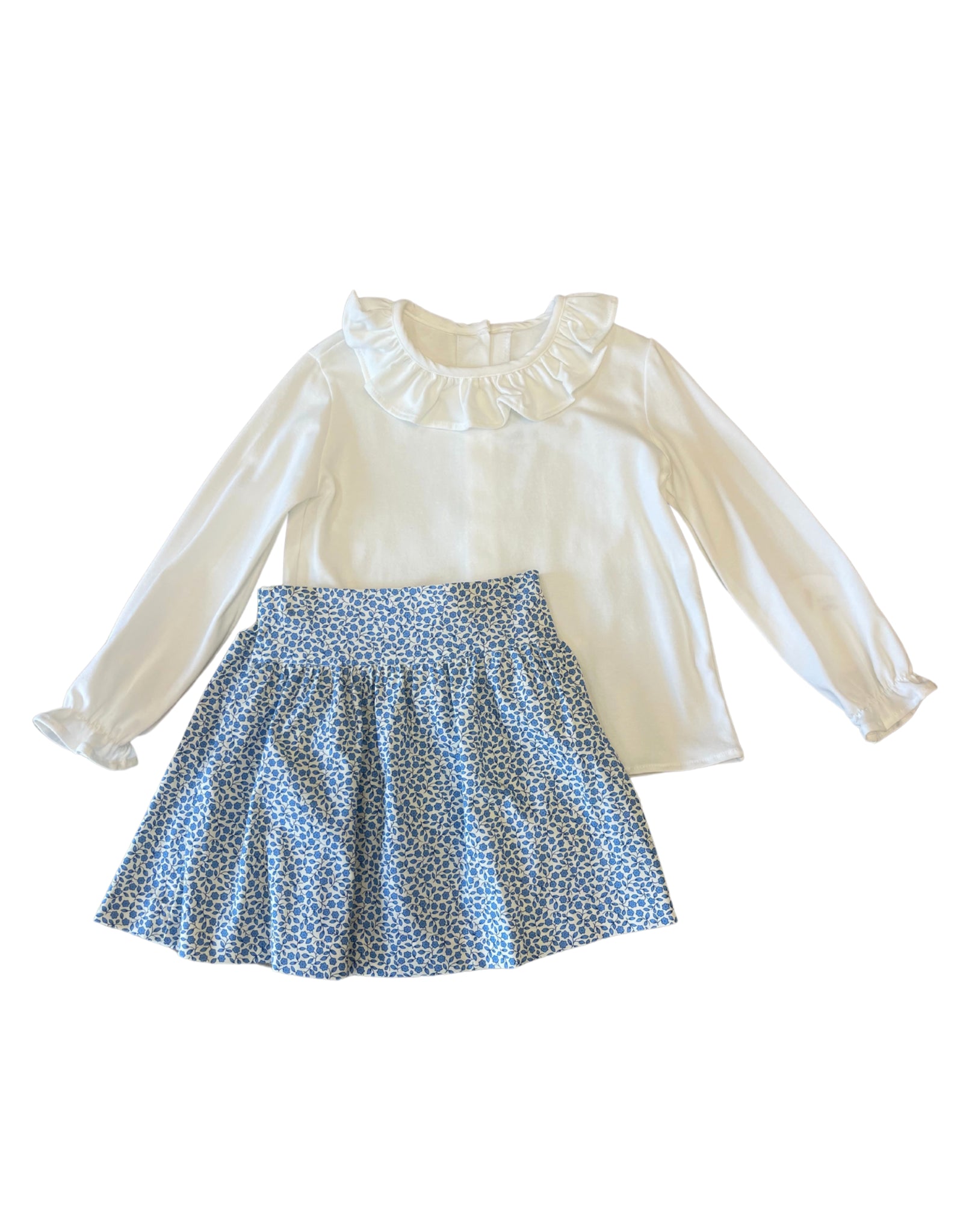 Vintage Floral Skirt & Ivory Ruffle Blouse