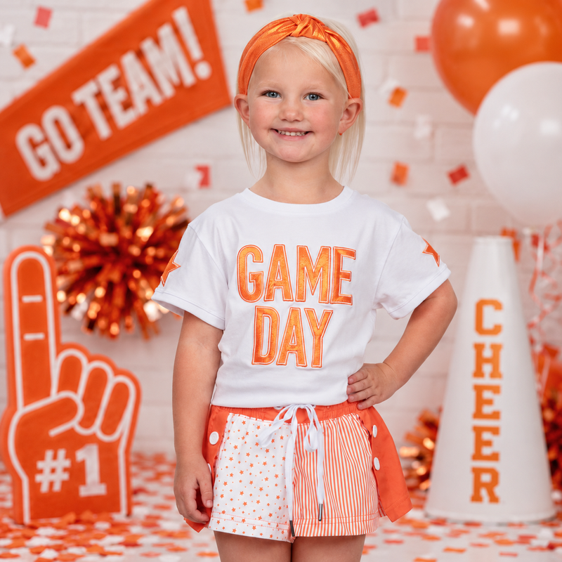 Orange Stars and Stripes Color Block Shorts