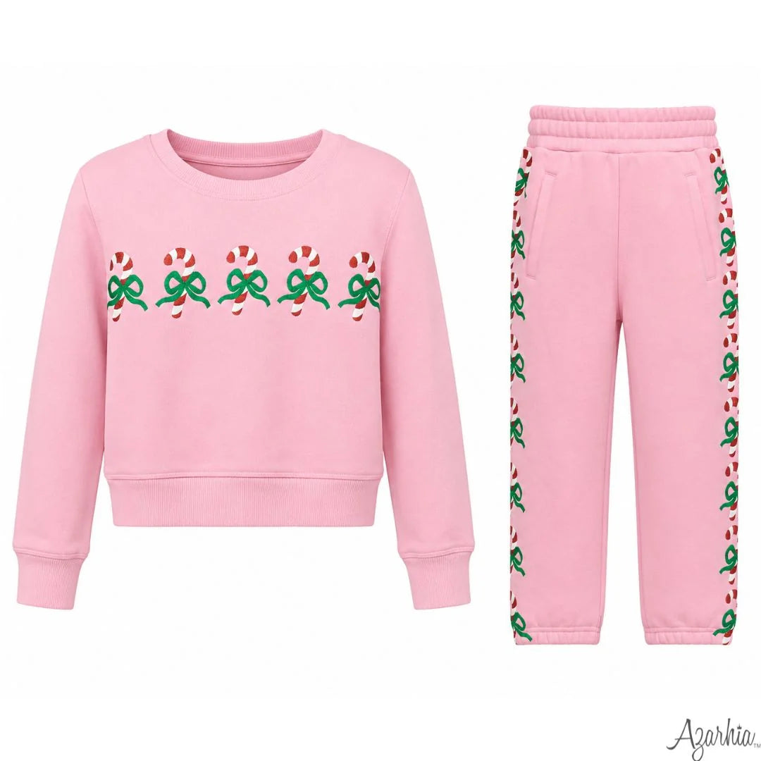 Holiday Glitter Candy Cane Sweat Suit Set